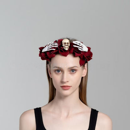 Gothic Skull Headband with Skeleton Hands for Halloween