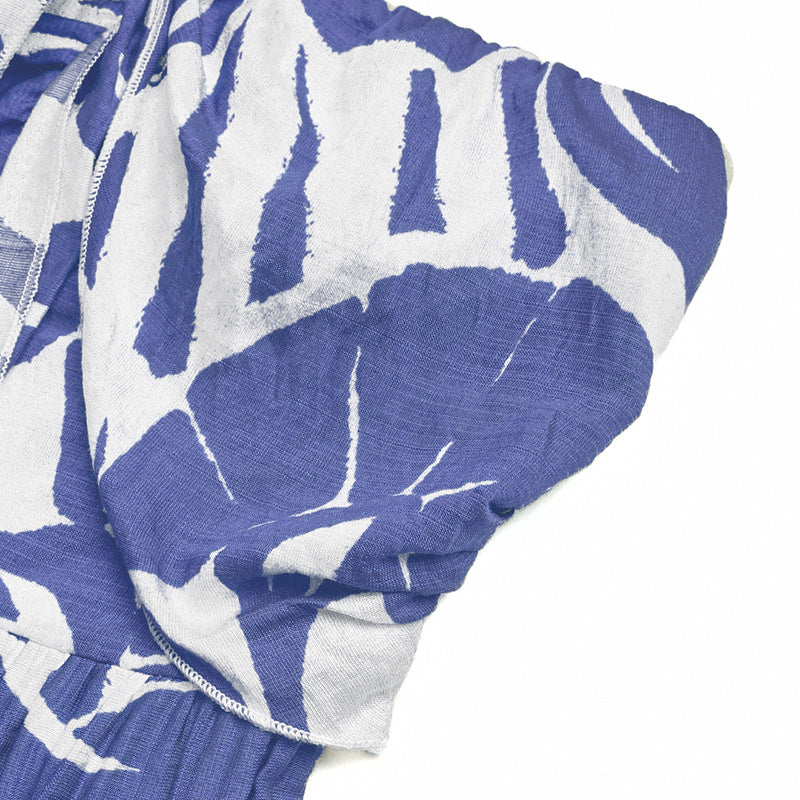 STropical Leaf Print Strapless Wide Leg Resort Jumpsuit