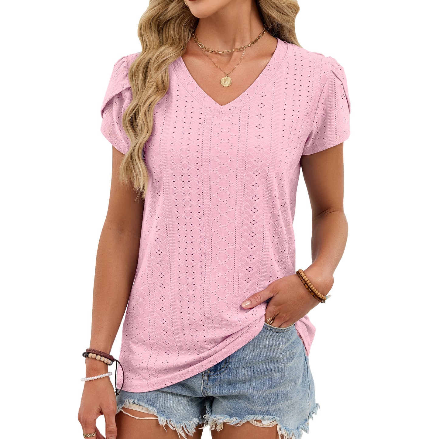 Summer V-Neck Tile Sleeve Loose Fit Casual Top