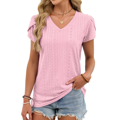 Summer V-Neck Tile Sleeve Loose Fit Casual Top