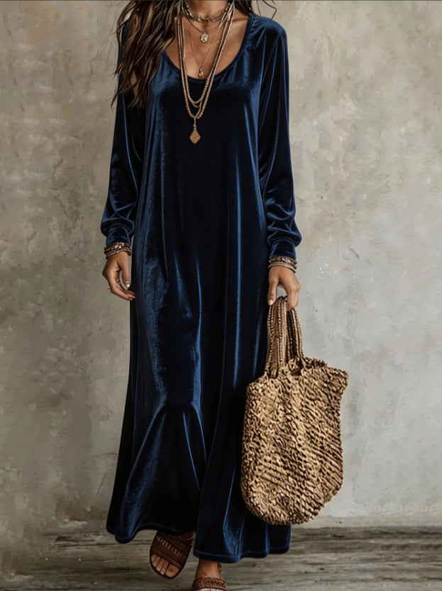 Velvet Maxi Dress Long Sleeve Vintage Boho Casual