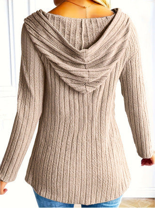 Women's Hooded Ribbed Button Front Cardigan