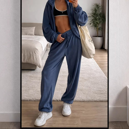 Womens Velvet Zip Up Hoodie Sweatpants 2 Piece Set
