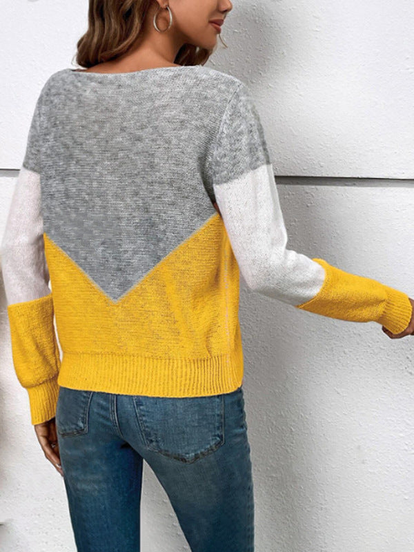 Women's Color Block Crochet Crew Neck Sweater