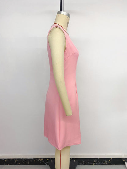 Pink Pearl Mini Dress Sleeveless Cocktail Party Dress