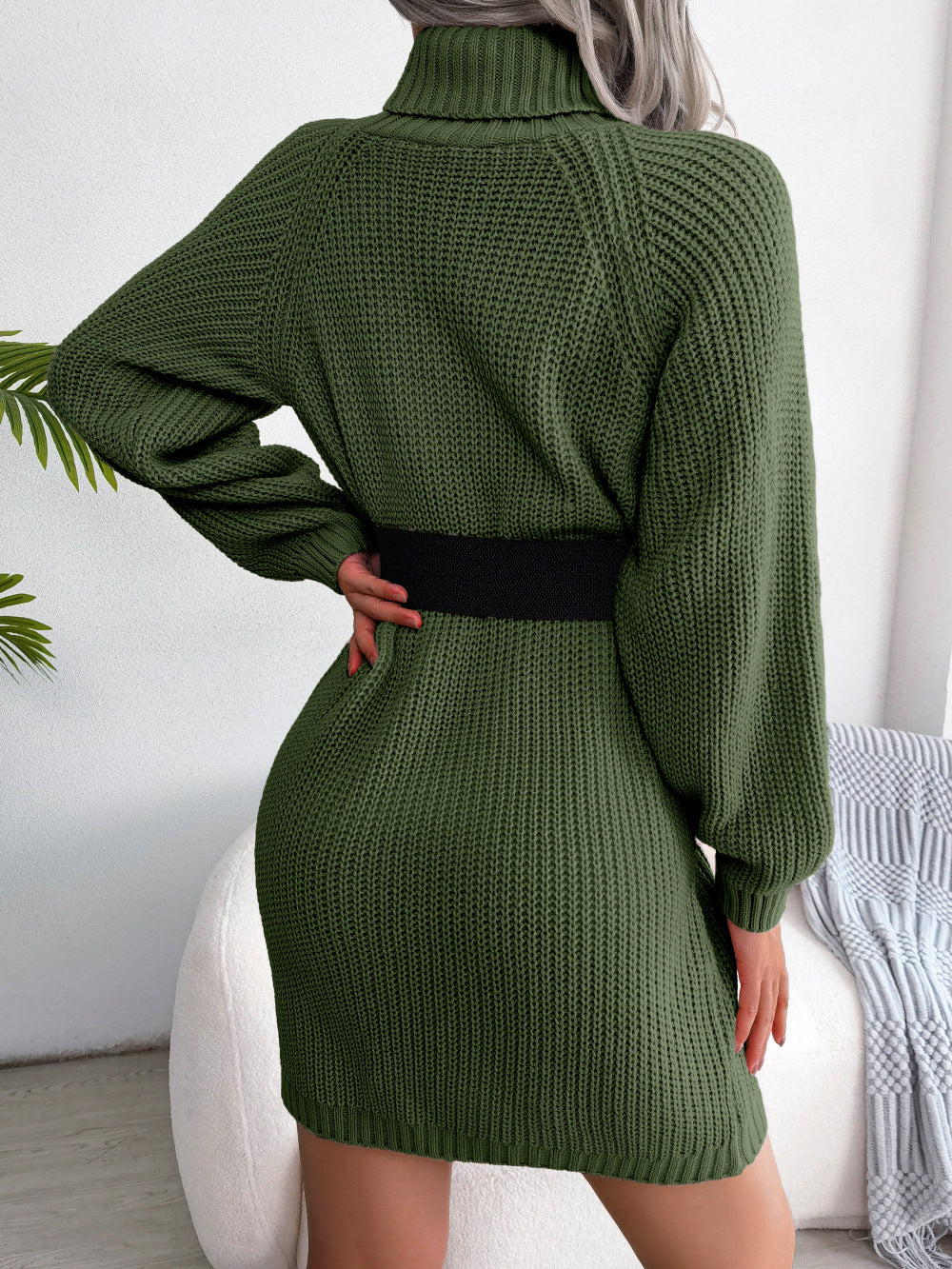 Button Detail Turtleneck Sweater Dress | Without Belt