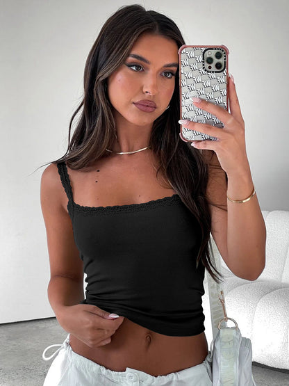 Lace Trim Cami Top Slim Fit Basic Tank