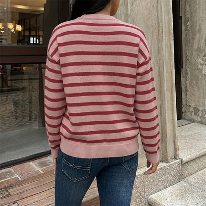 Striped Knit Cardigan Button Front Christmas Sweater