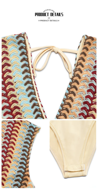 Boho Deep V Crochet Knit Bodysuit Top