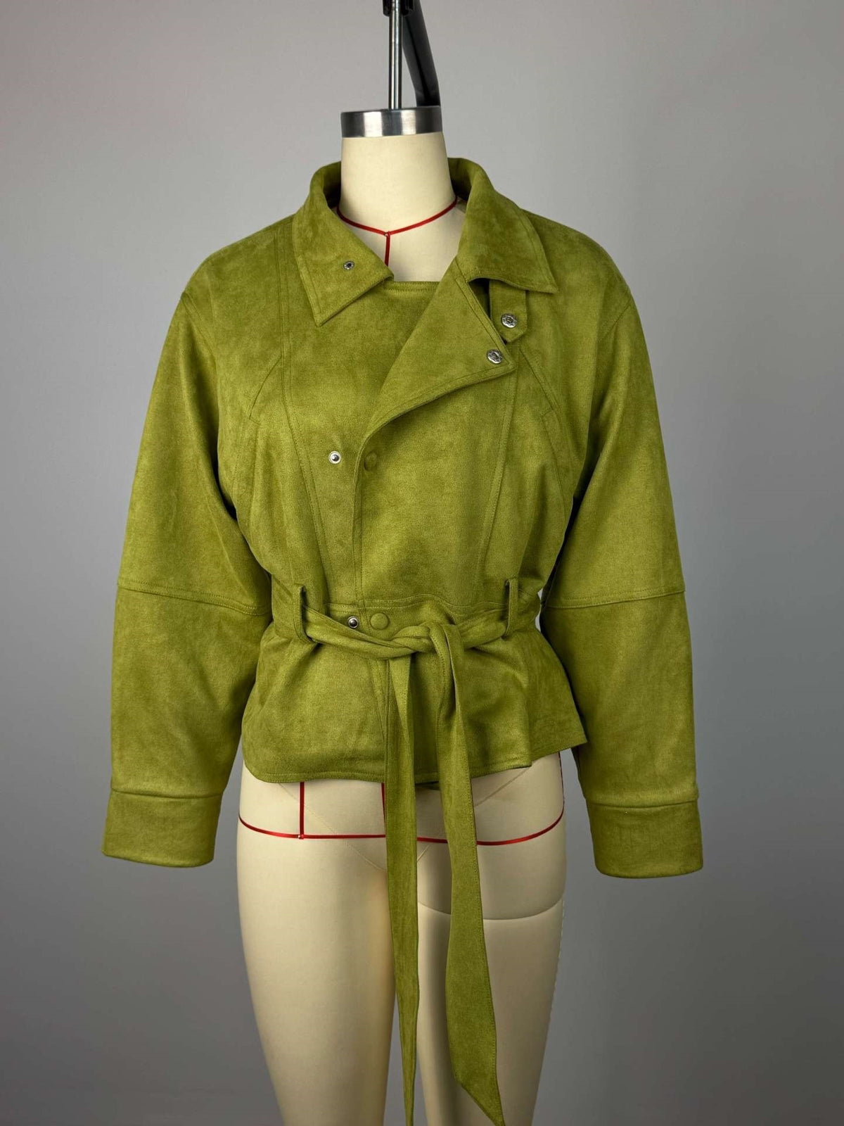 Women's Belted Cropped Jacket Stand Collar Trench Coat