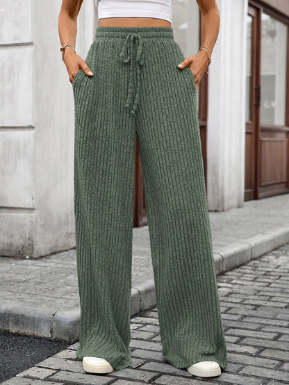 Women's Ribbed Drawstring Wide Leg Lounge Pants