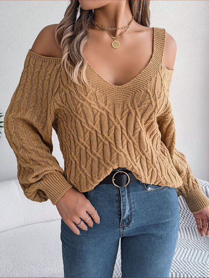 Chic Cold-Shoulder Cable Knit Sweater for Fall/Winter