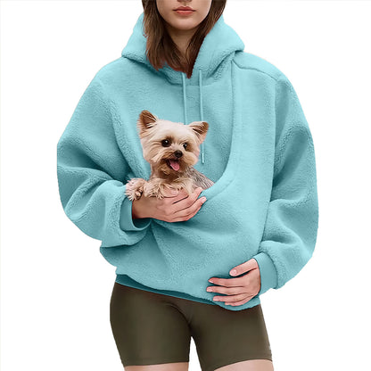 Women's Oversized Fleece Hoodie with Pet Pouch Pocket