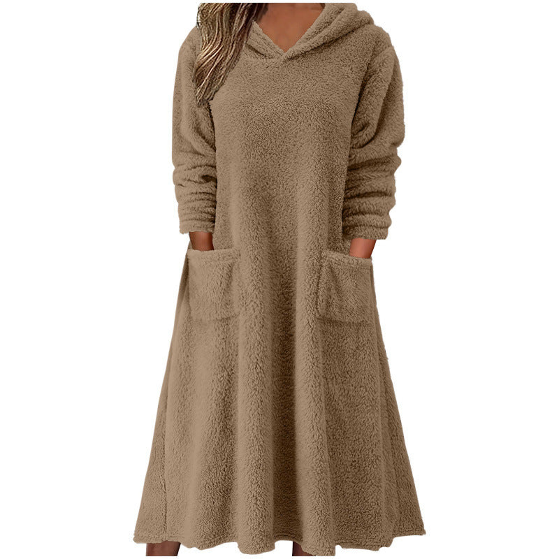 Cozy Oversized Fleece Hoodie Maxi Dress Pockets