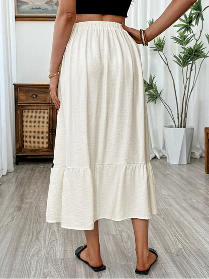 Elastic Waist Tiered Midi Skirt Color Block Boho Casual Flowy