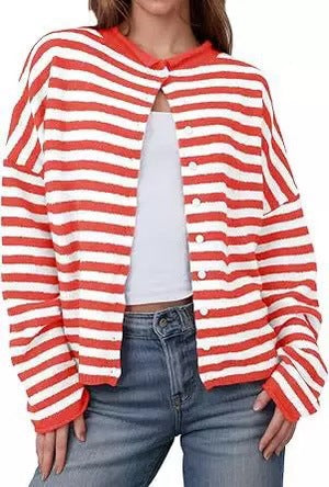 Women's Soft Striped Button Front Cardigan