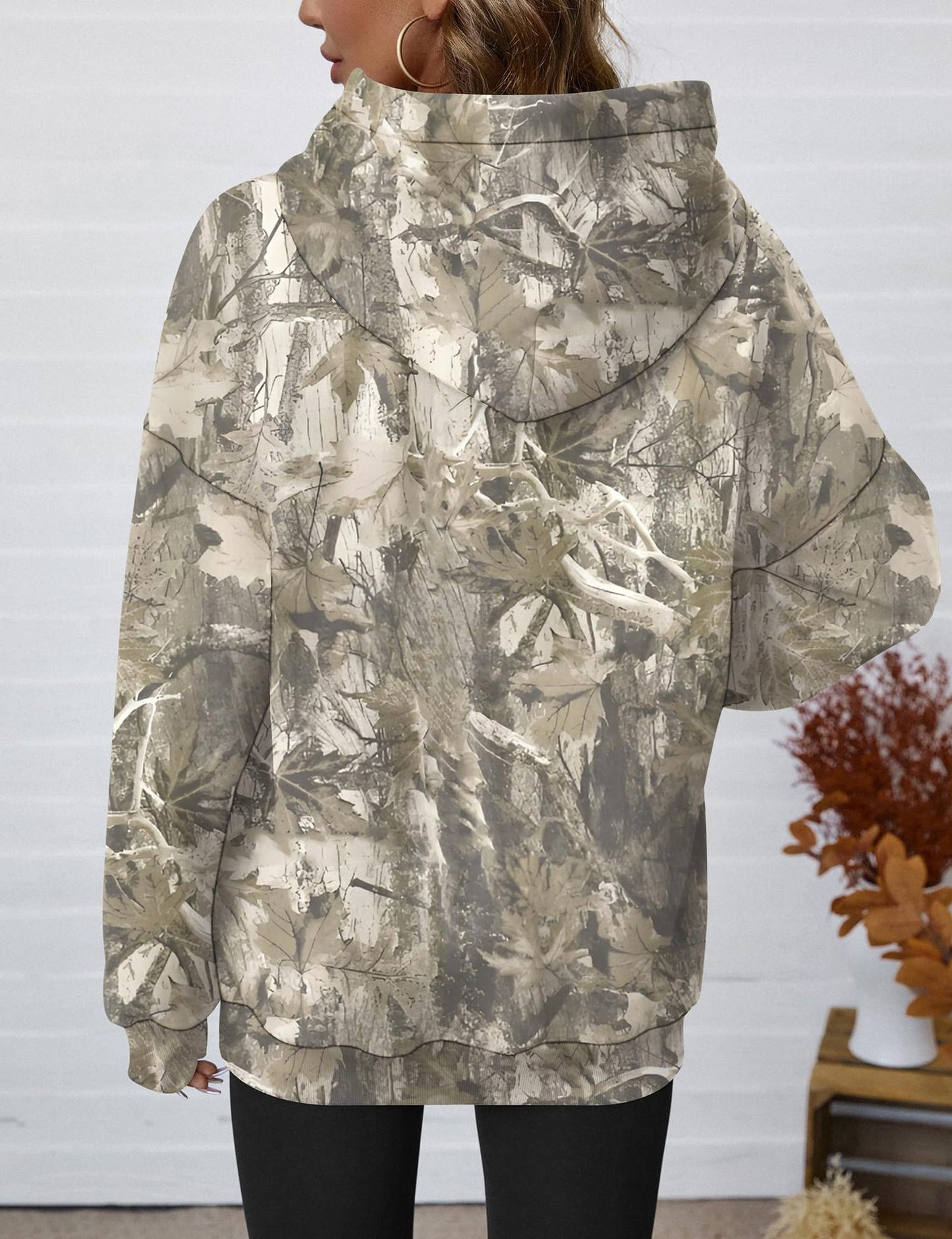 Camo Branch Print Oversized Hoodie for Women