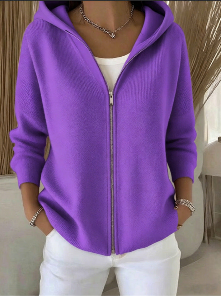 Womens Oversized Hooded Zip Up Knit Cardigan
