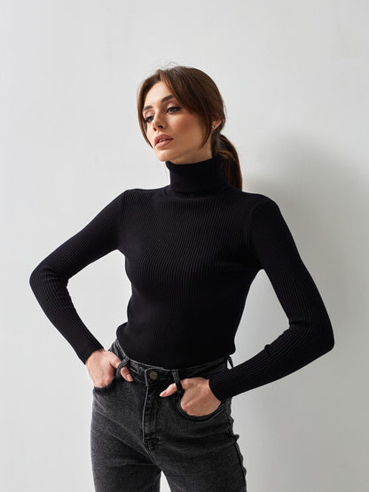 Women's Ribbed Turtleneck Knit Sweater Top