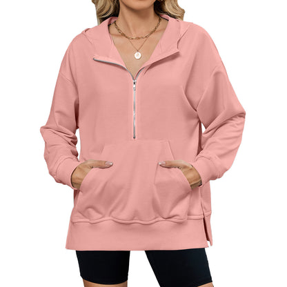 Womens Half Zip Hoodie Oversized Pocket Sweatshirt