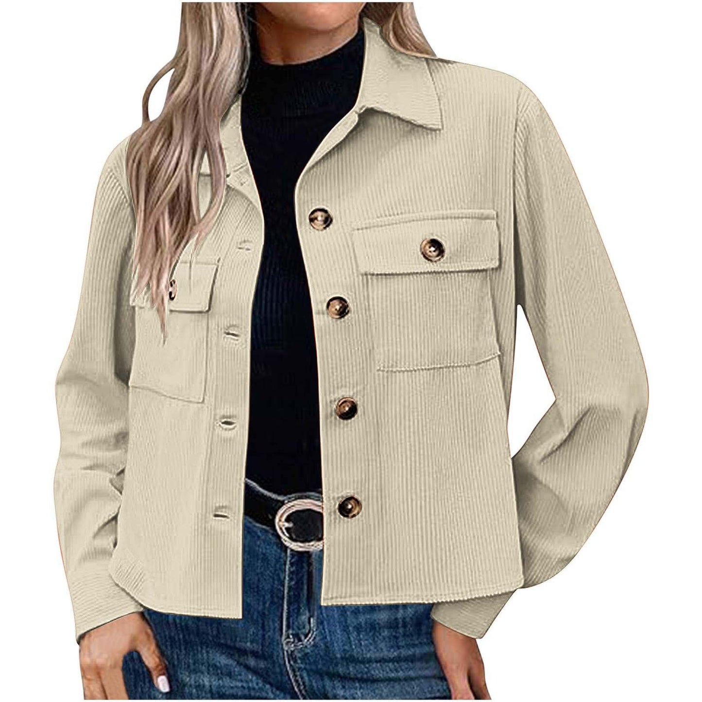 Women's Corduroy Cropped Shacket Button Down Jacket