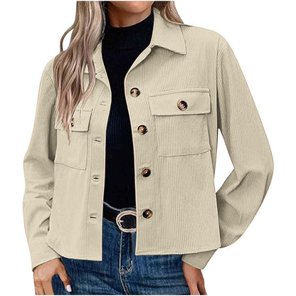 Women's Corduroy Cropped Shacket Button Down Jacket