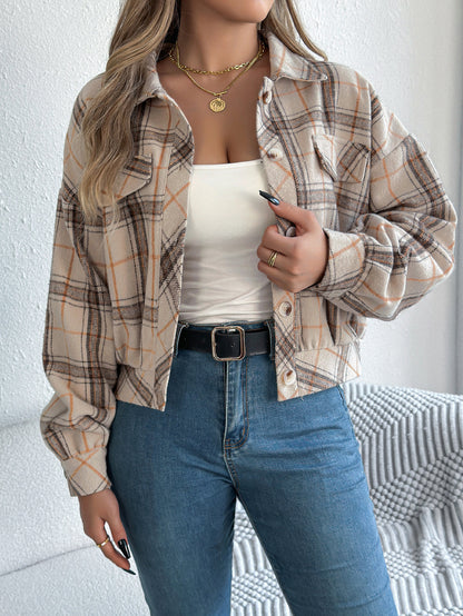 Plaid Button Front Long Sleeve Casual Jacket Coat