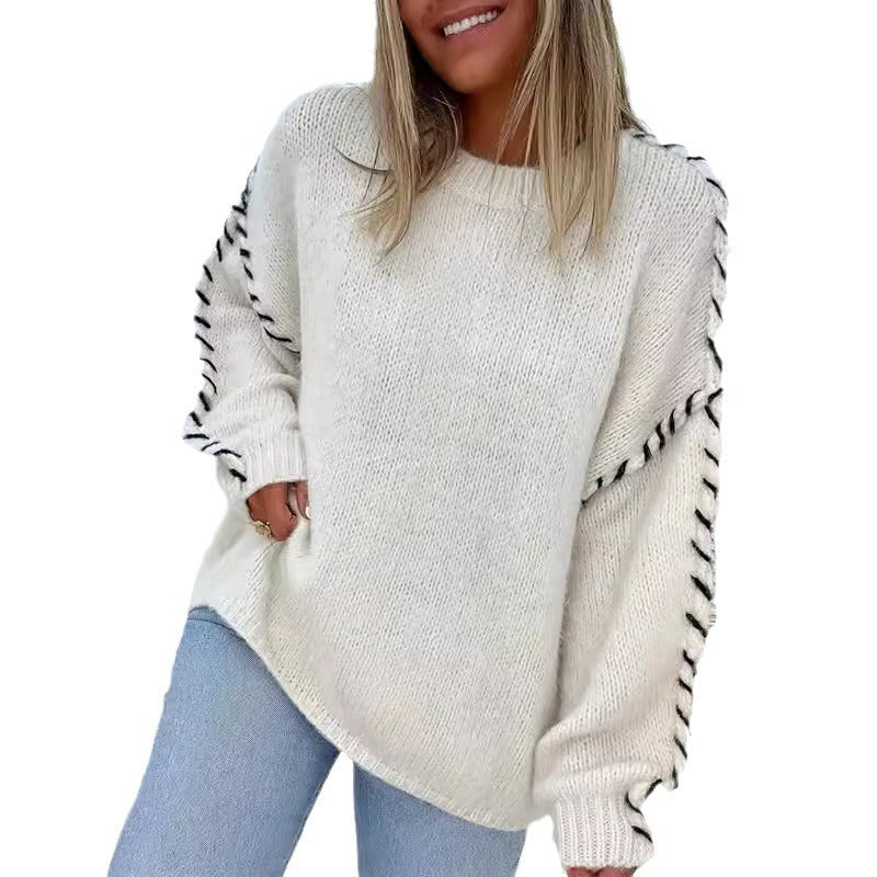 Women's Oversized Lace-Up Sleeve Chunky Knit Sweater
