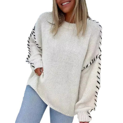 Women's Oversized Lace-Up Sleeve Chunky Knit Sweater