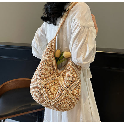 Crochet Knit Tote Bag Boho Shoulder Bag for Women