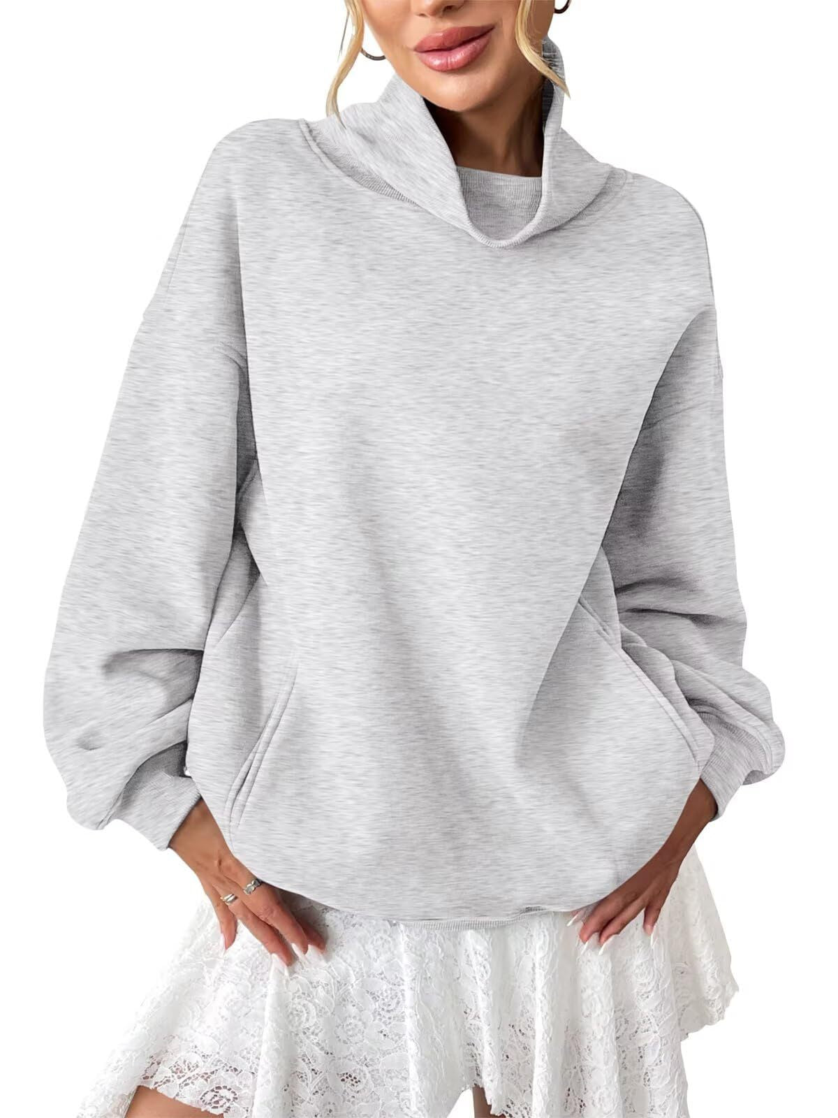 Fleece Mock Neck Oversized Sweatshirt Casual Pullover