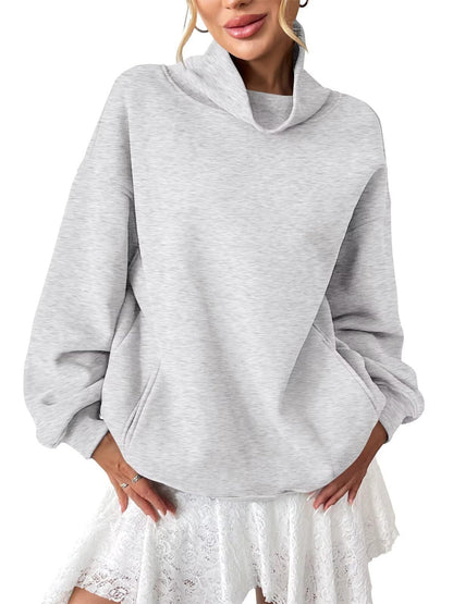 Fleece Mock Neck Oversized Sweatshirt Casual Pullover