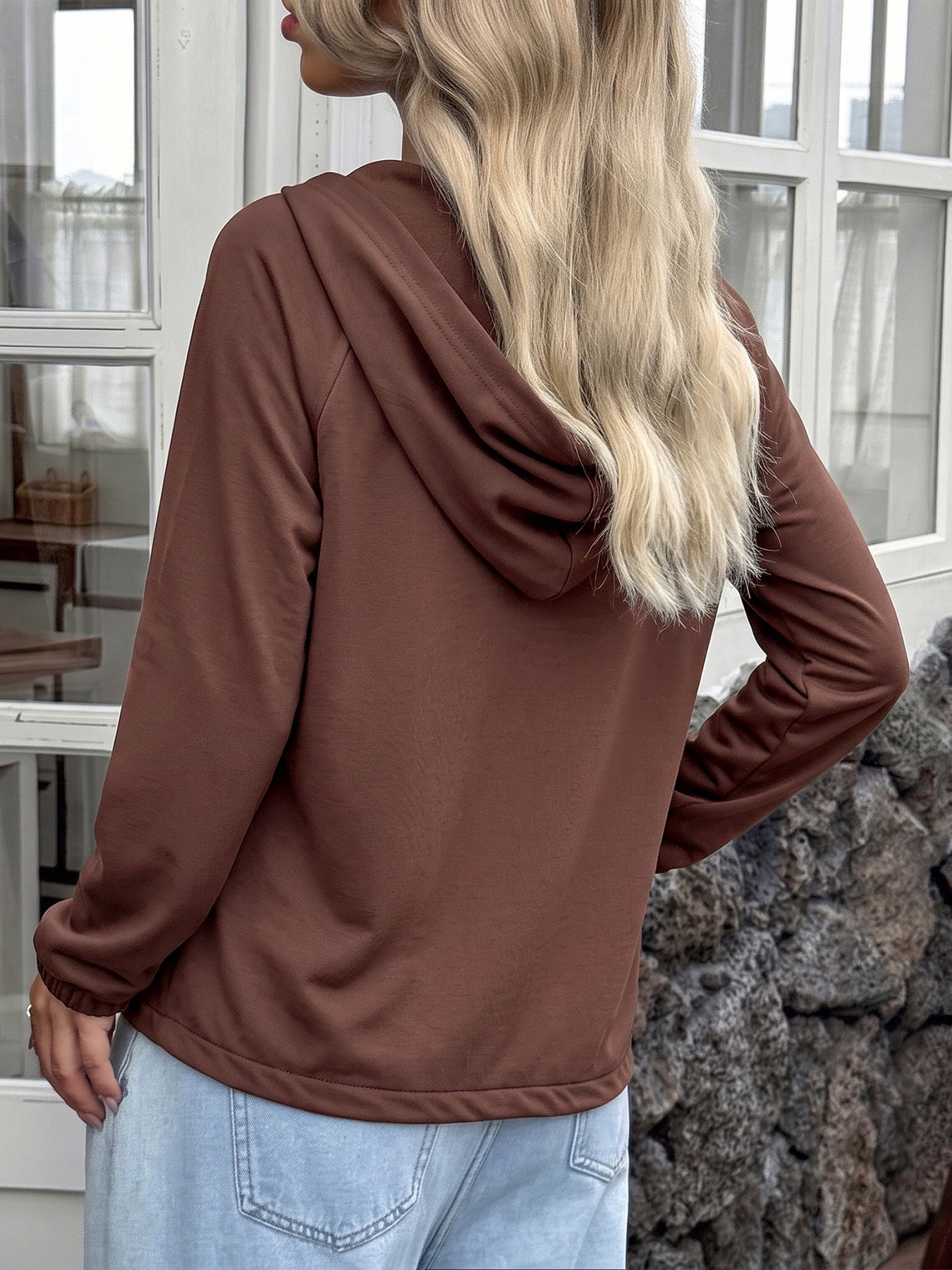 Women's Hooded Henley Pullover Sweatshirt Casual
