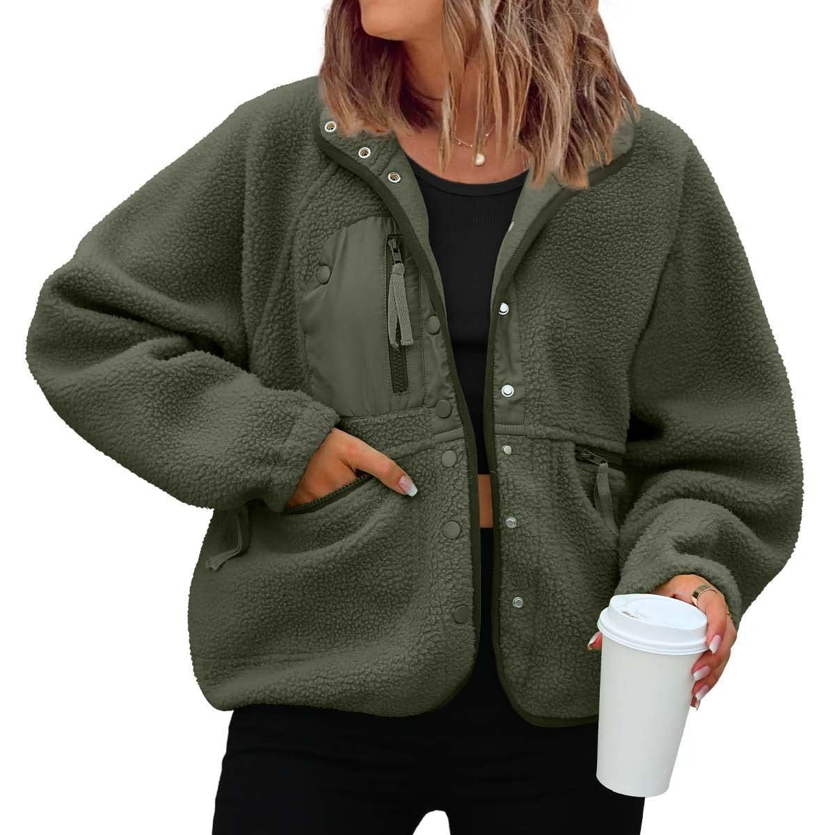 Women's Oversized Sherpa Fleece Jacket Button Front Casual