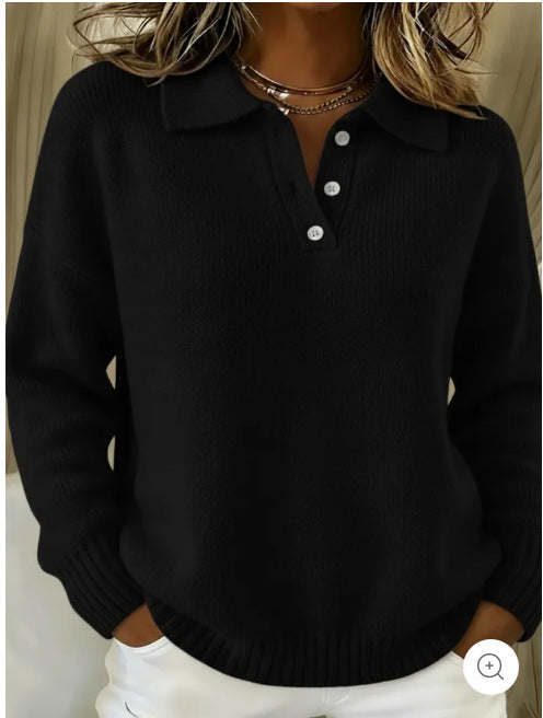 Women Oversized Polo Collar Button Knit Sweater