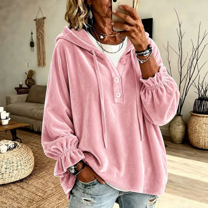 Women's Oversized Button Up Hoodie Loose Pullover Top