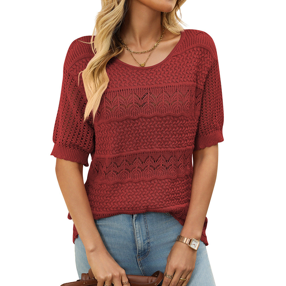 Cross-Border Sexy Hollow Knit Crochet Top