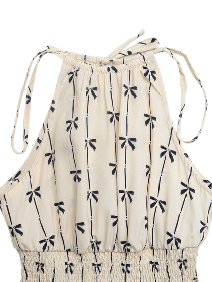 Summer Halter Bow Print Romper Sleeveless Casual Shorts