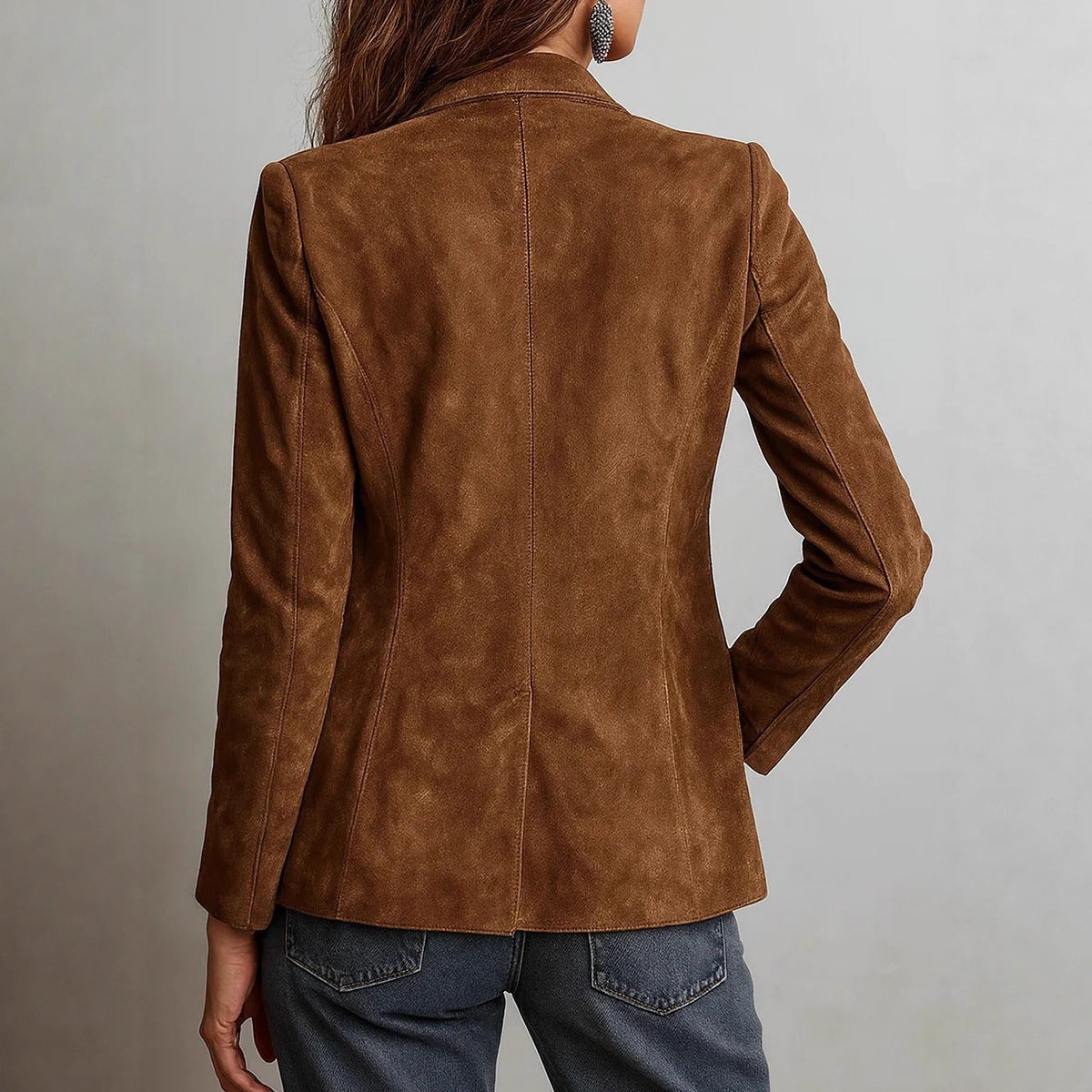 Women's Brown Faux Suede Blazer with Pockets