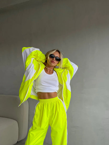 Women's Color Block Oversized Tracksuit Pants Set