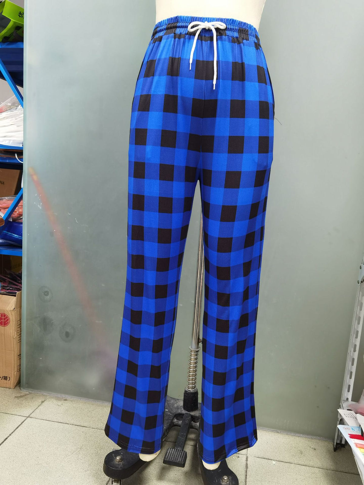 Womens Plaid Pajama Pants Drawstring Wide Leg Lounge