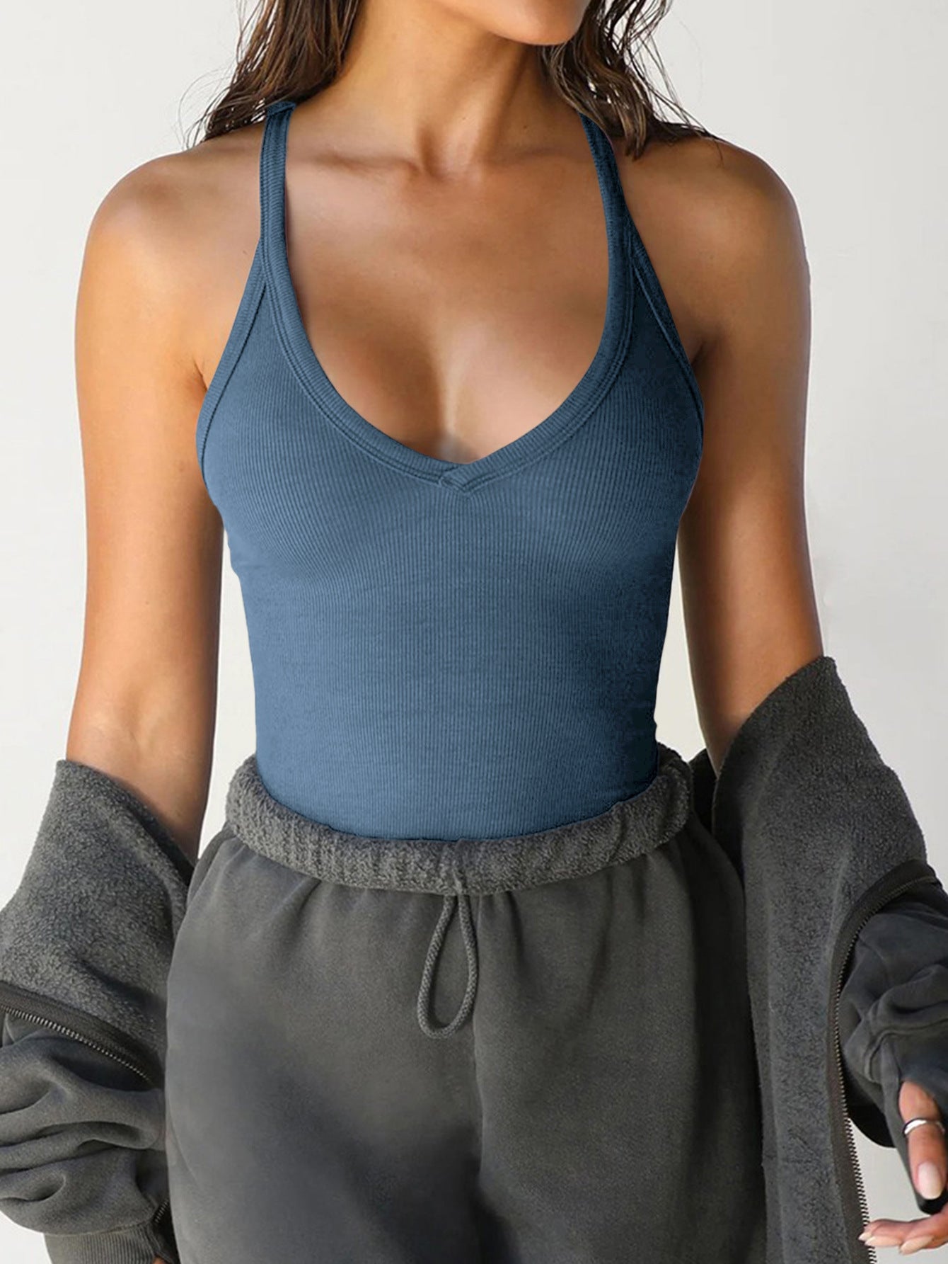 Y2K Ribbed Knit Fitted Spaghetti Strap Tank Top