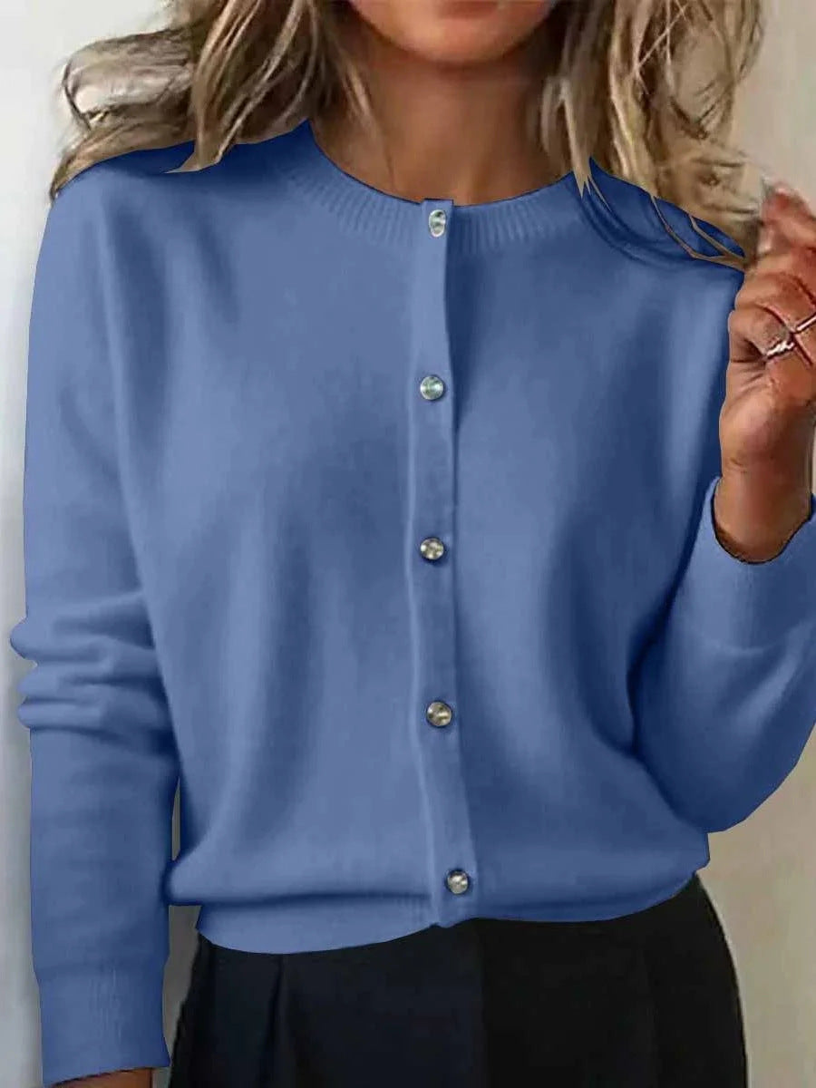 Women's Crew Neck Button Front Knit Cardigan Sweater