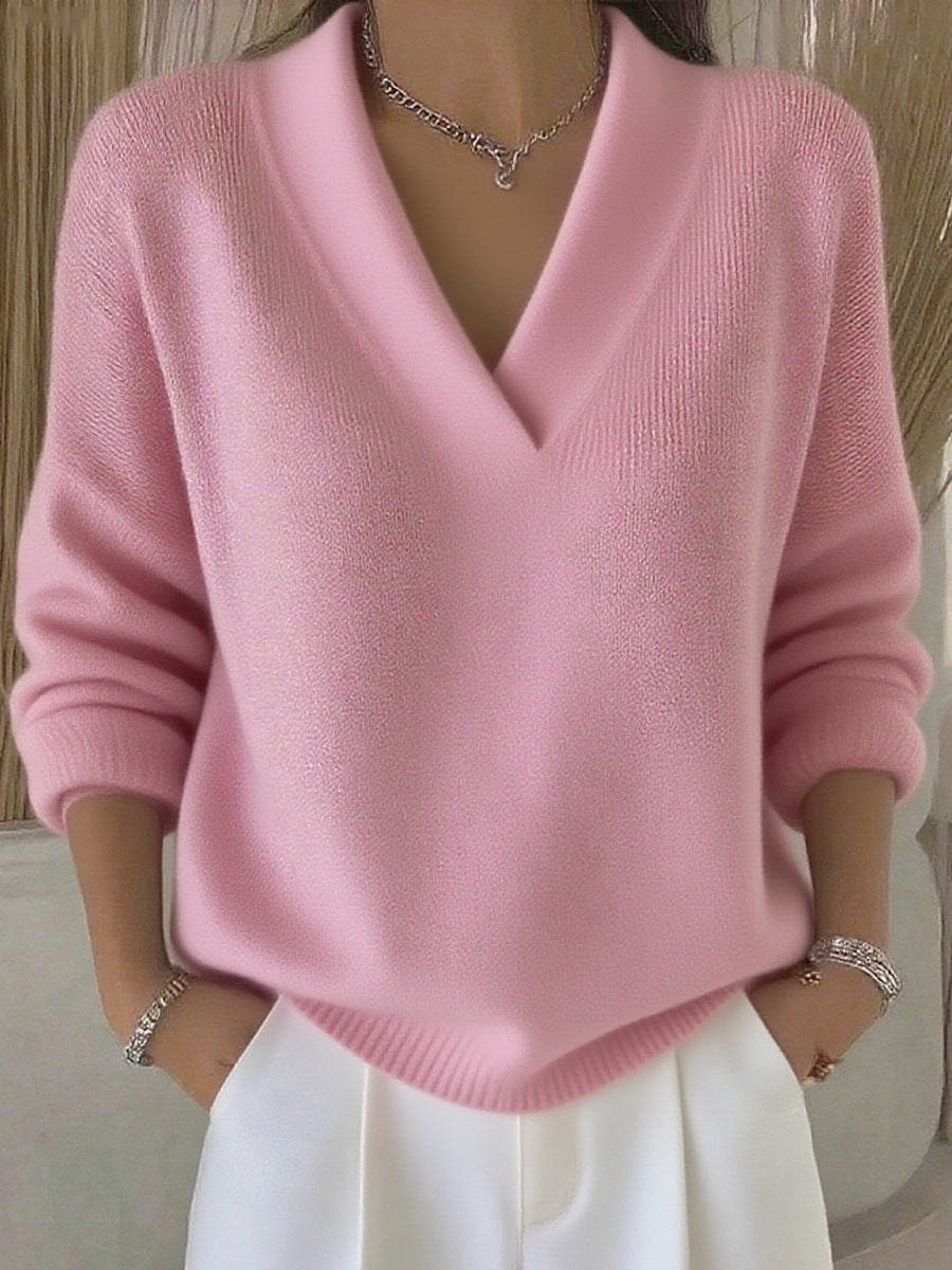 Women’s Oversized V Neck Knit Sweater Soft Pullover
