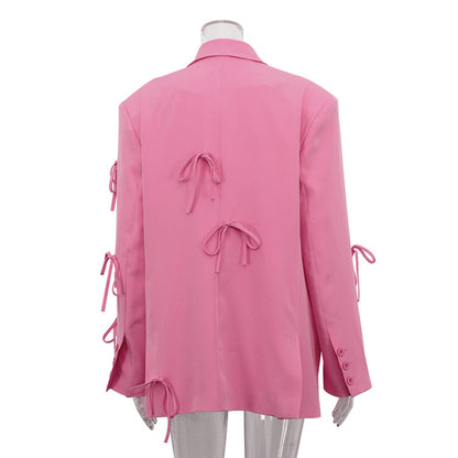 Women's Pink Bow Detail Oversized Casual Blazer