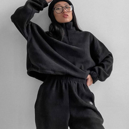Women's Oversized Fleece Zip Sweatsuit 2 Piece Lounge Set