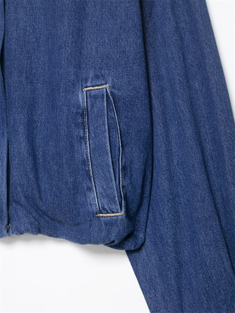 Women's Oversized Denim Jacket Zip Up Casual Blue