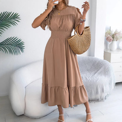 Ruffle Sleeve Smocked Waist Maxi Dress Casual Flowy