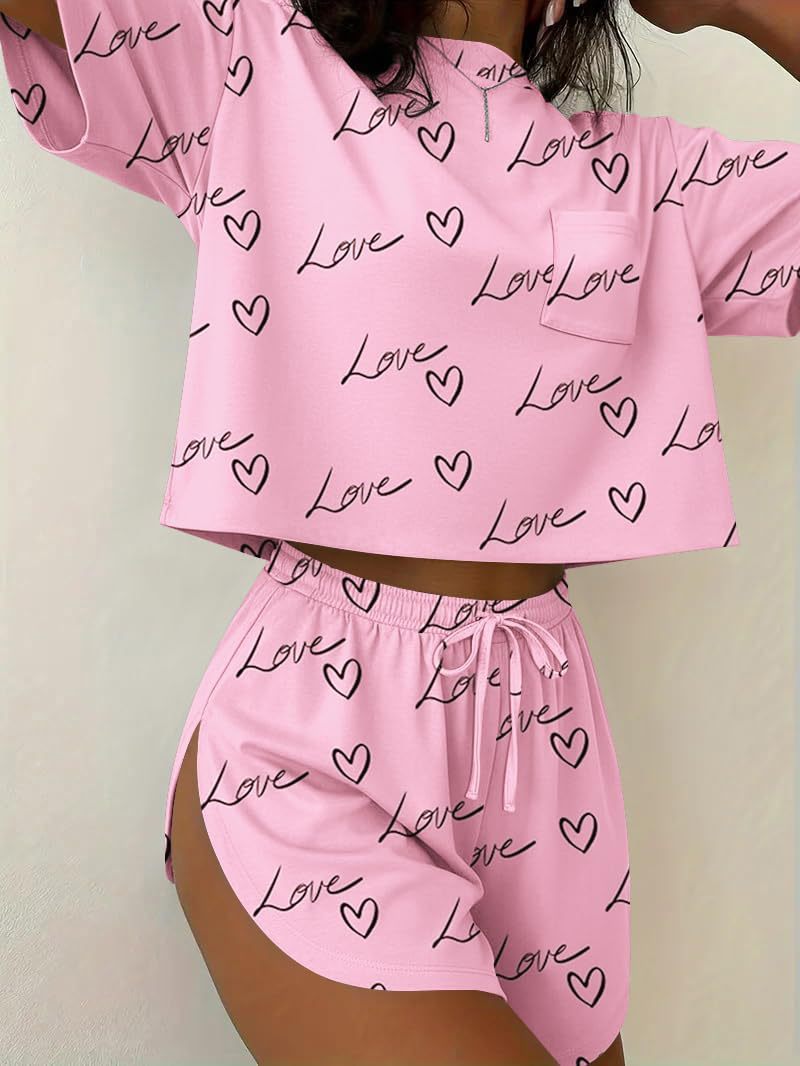 Stripe Lounge Pajama Set Tee & Drawstring Shorts