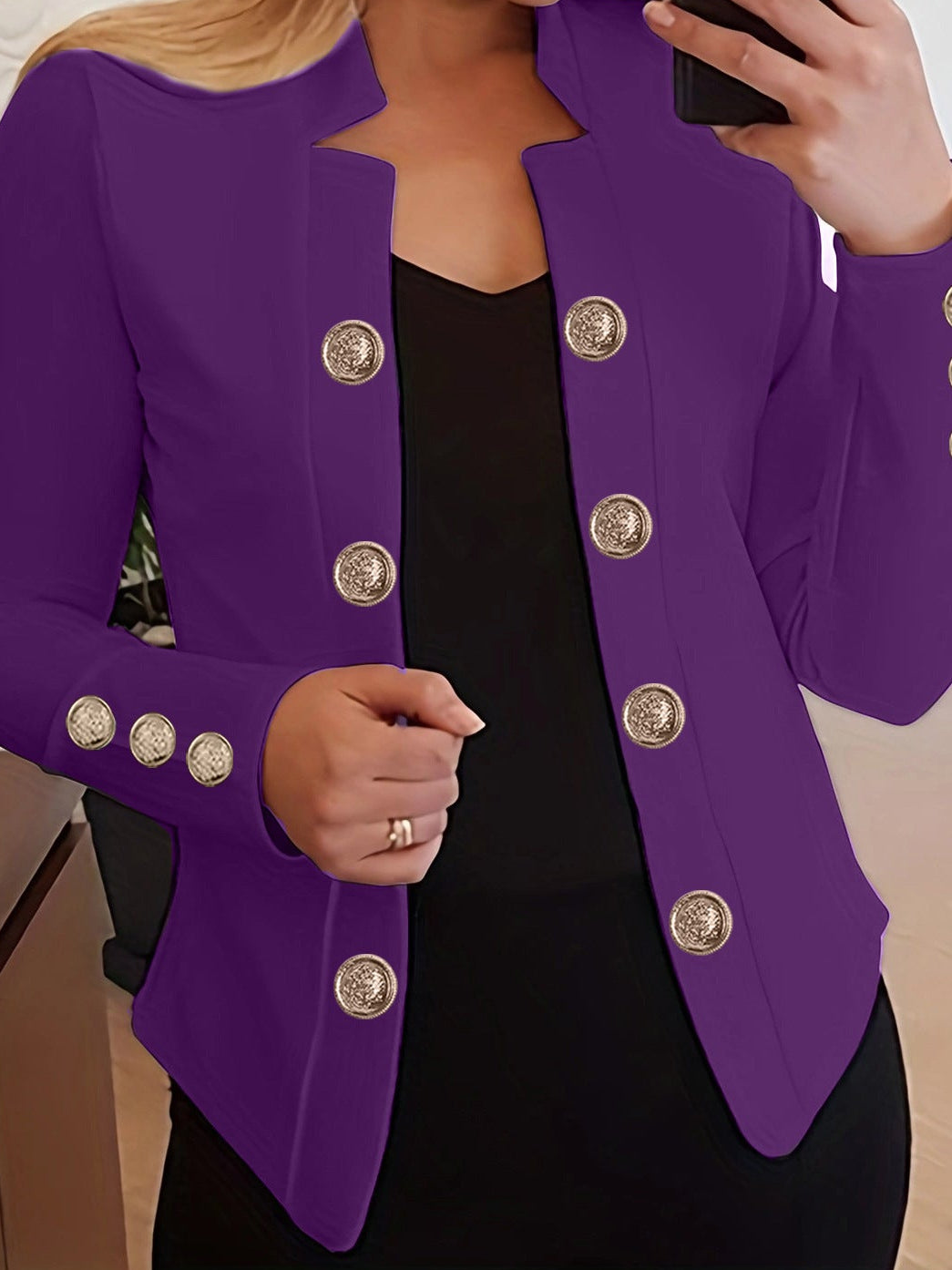 Women's Blazer Button Cuff Long Sleeve Jacket
